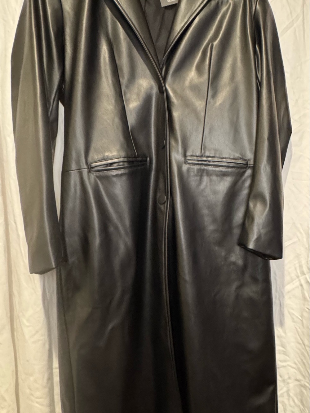 New With Tags (NWT) Bailey 44 Black Vegan Leather Long Duster Trench Coat